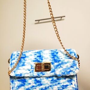 Blue Handmade Woven Shoulder Purse